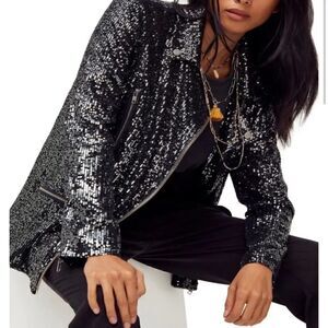 We The Free Midnight Message Black/Sliver Sequin Jacket Small